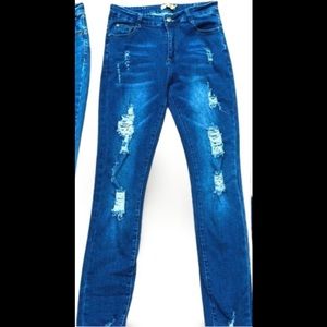 GM Ripped Mid-Rise Blue Jeggings